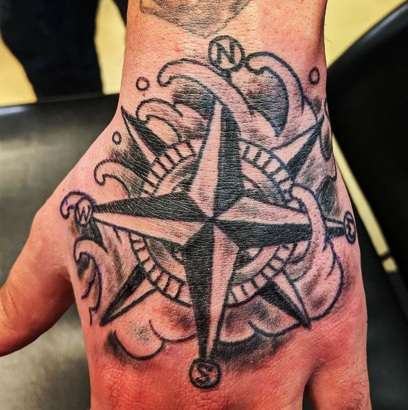 Black and Grey Nautical Star and Compass Tattoo