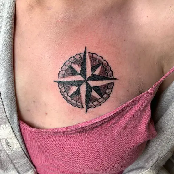 Black and Grey Nautical Star with Rope Tattoo