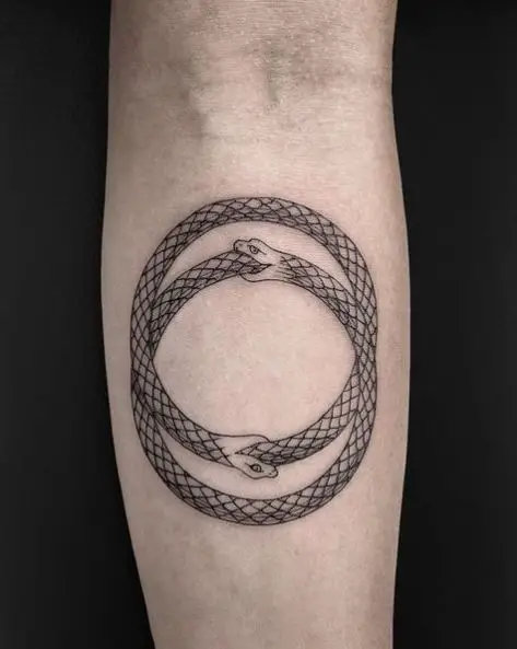 Black and Grey Twin Snake Ouroboros Tattoo