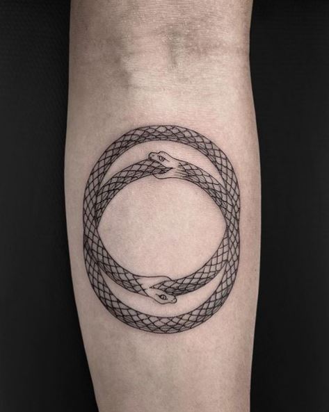 Black and Grey Twin Snake Ouroboros Tattoo