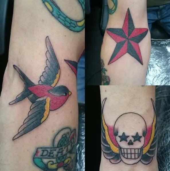 Black and Red Nautical Star Tattoo