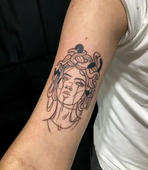 Black and White Medusa Line Tattoo