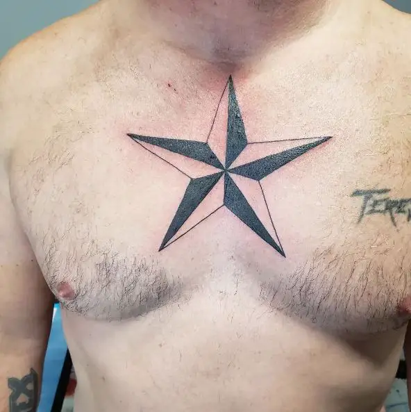 Black and White Nautical Star Chest Tattoo