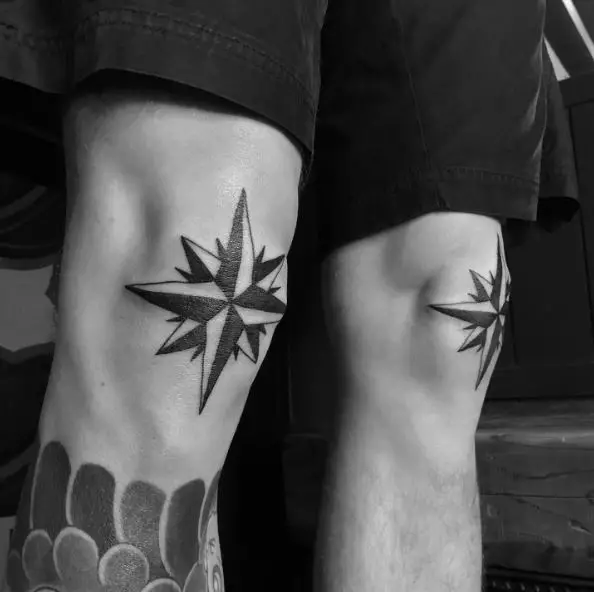 Black and White Nautical Star Knee Tattoo Piece