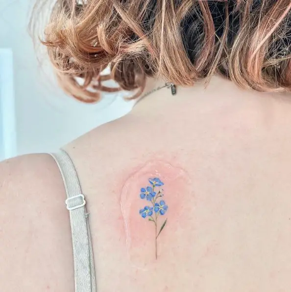 Blue Forget-Me-Not Florals Back Tattoo