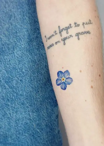 Blue Forget Me Not and Test Forearm Tattoo