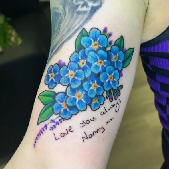 Blue Forget Me Nots with a Message Tattoo