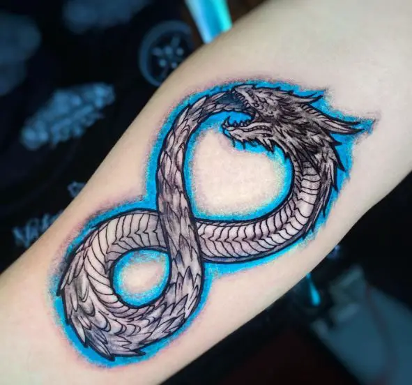 Blue Highlight Dragon Ouroboros Infinity Tattoo