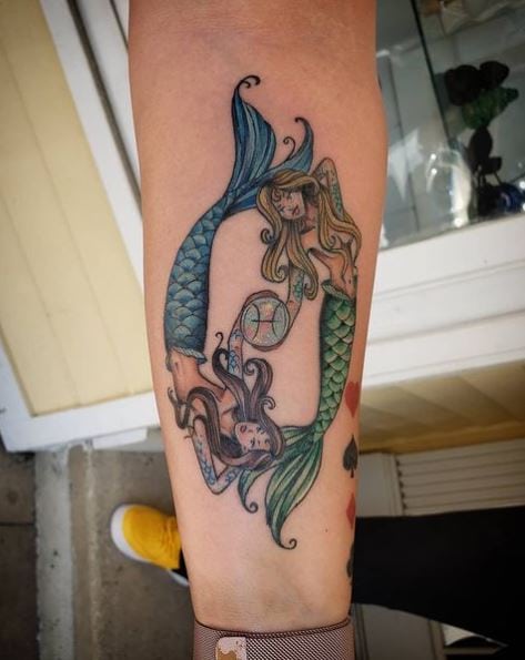 Blue and Green Pisces Mermaid Tattoo