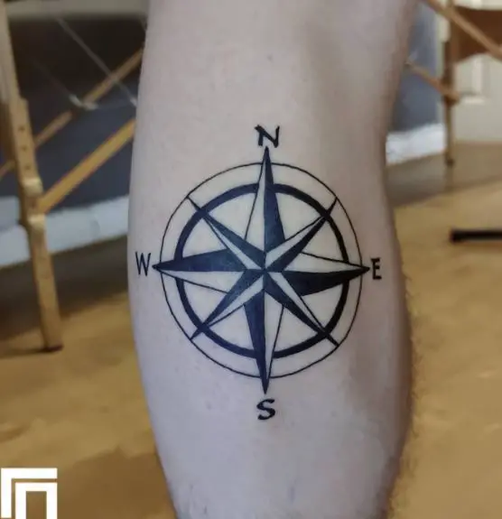 Bold Black Compass Nautical Star Tattoo