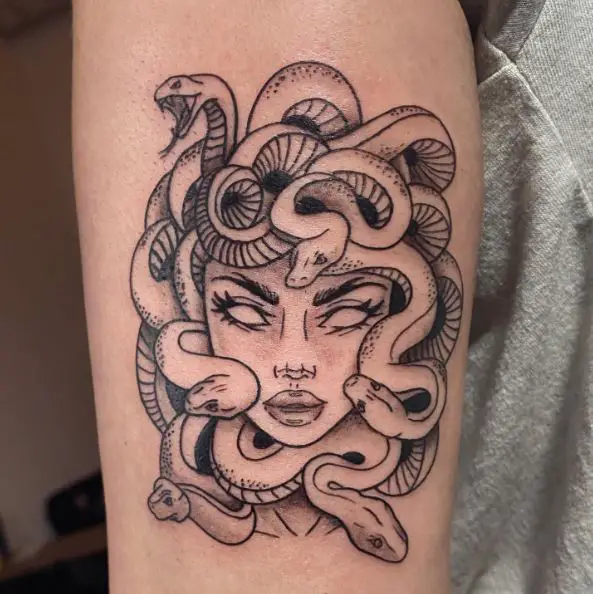 Bold Black Line Medusa Face Tattoo