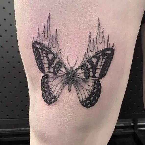 Burning Butterfly Thigh Tattoo Piece