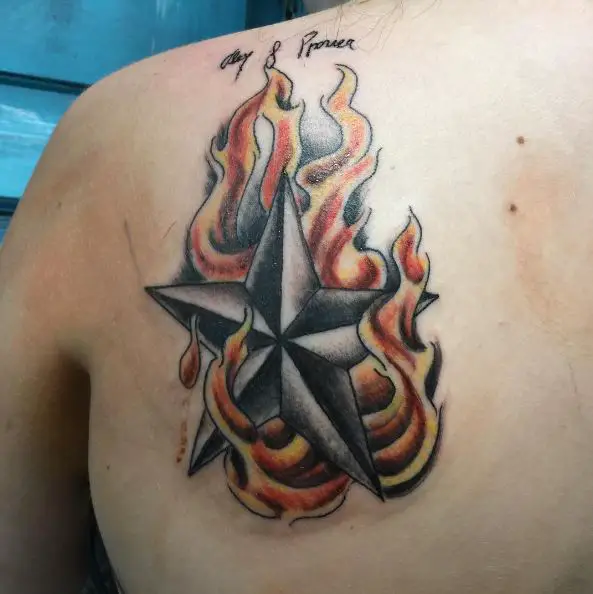 Burning Nautical Star Tattoo