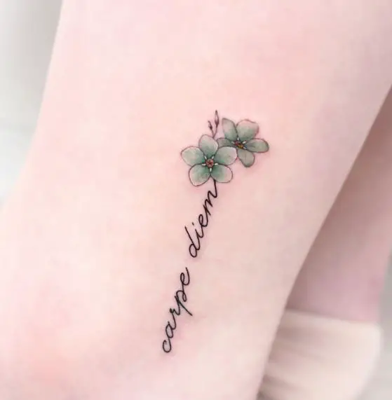 Carpe Diem with Green Forget Me Not Tattoo