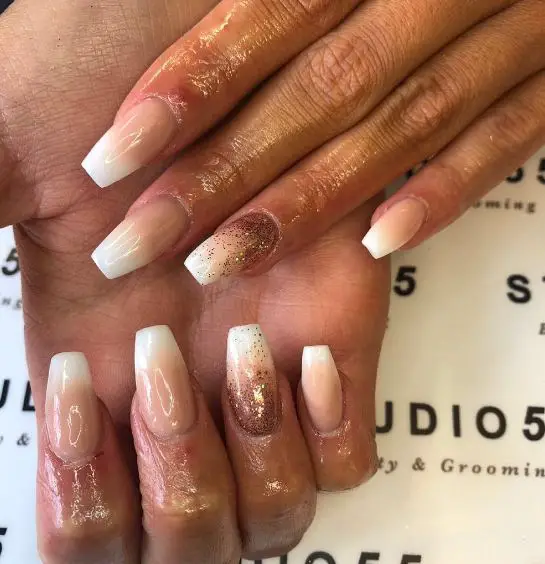 Classic Ombré Acrylics with Rose Gold Nail Art