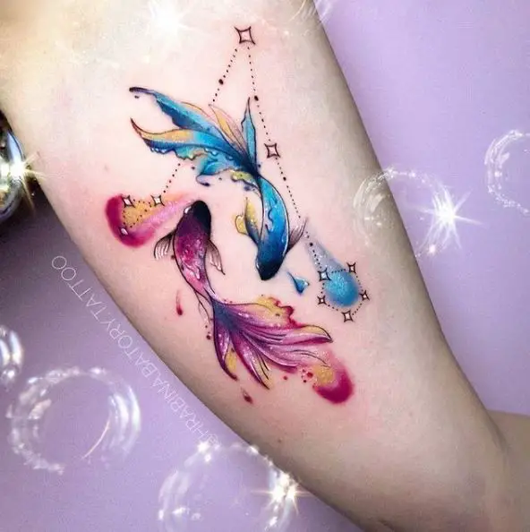 Colorful Pisces Fish Tattoo