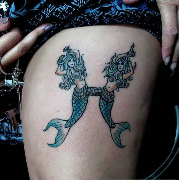 Conjoined Pisces Mermaid Tattoo