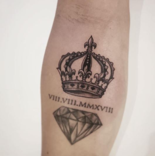 Crown and Crystal Tattoo with Roman Numbers