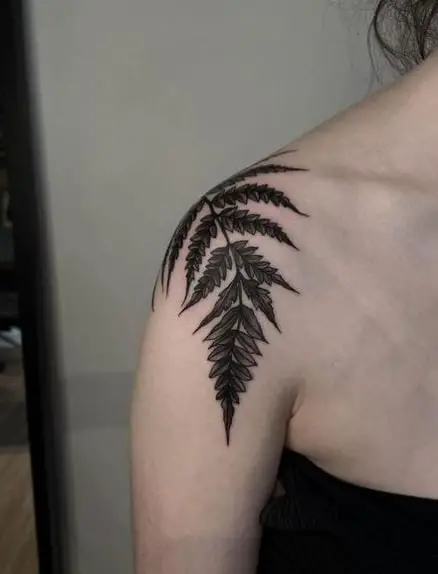 Dark Grey Fern Shoulder Tattoo Piece