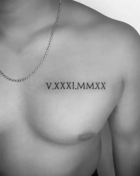 Date in Roman Numbers Chest Tattoo