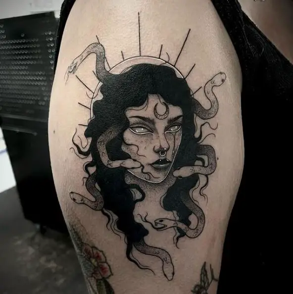 Devil Medusa with Moon Symbol Tattoo