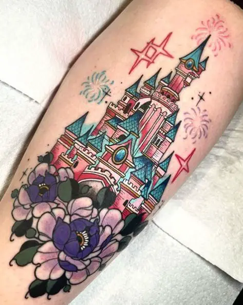 Disney Castle with Flowers Tattoo Piece
