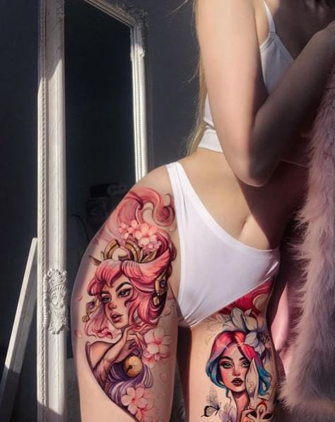 Disney Princess Thigh Tattoo Piece