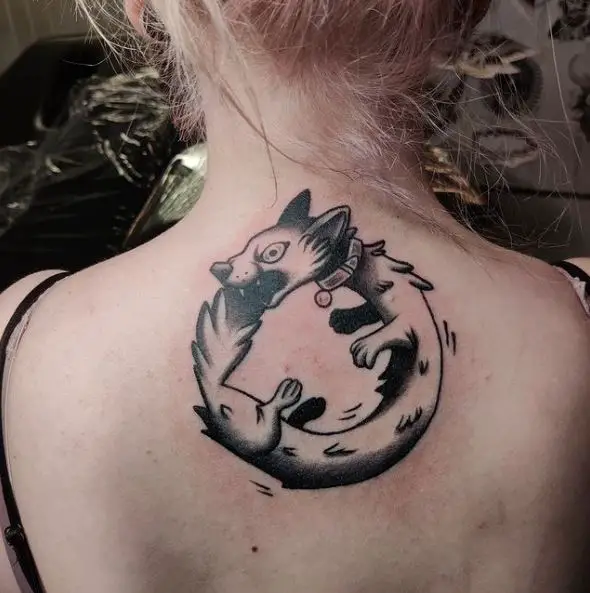 Dog Ouroboros Back Tattoo