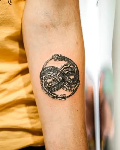 Double Snake Ouroboros Forearm Tattoo