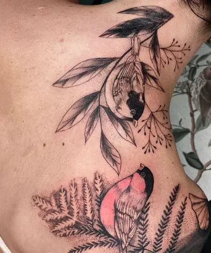 Fern Leaf Tattoo with Cute Birds