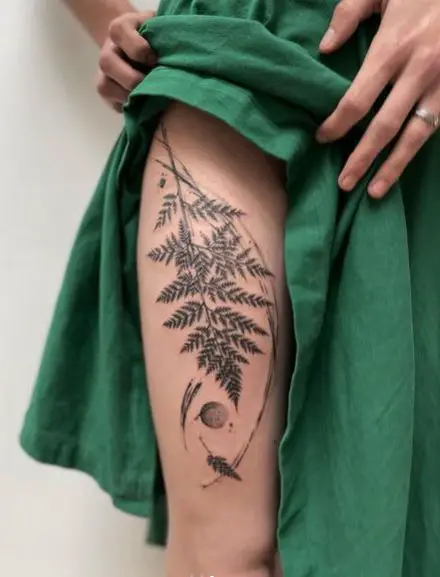 Fern Leaves Thigh Tattoo