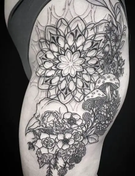 Floral Mandala Thigh Tattoo Piece