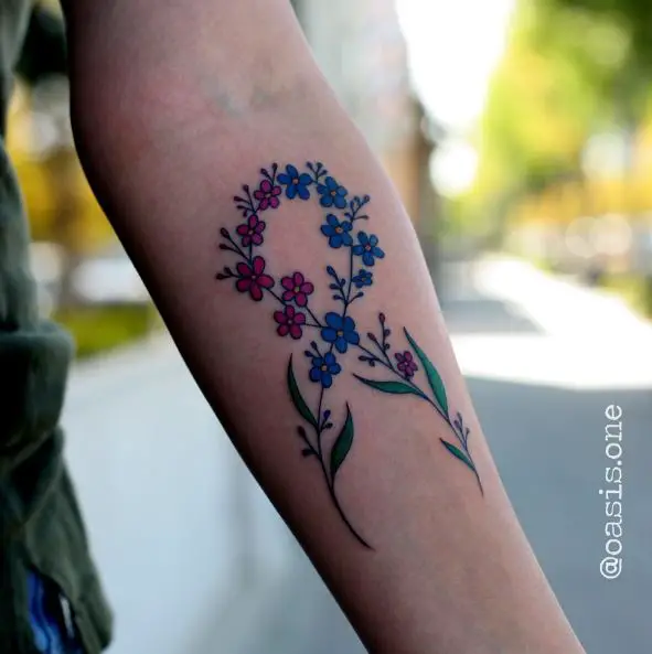 Floral Miscarriage Ribbon Forearm Tattoo