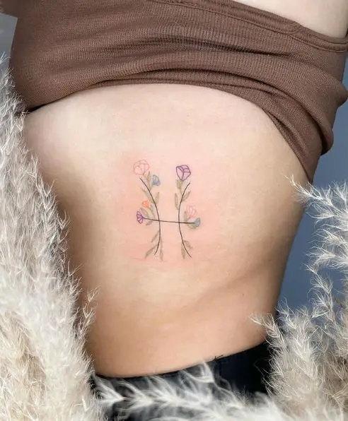 Floral Pisces Symbol Tattoo