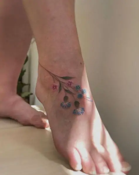 Forget Me Not Floral Foot Tattoo