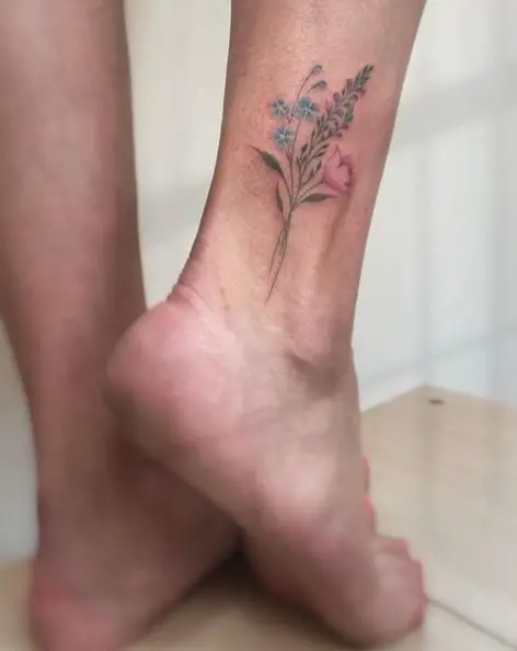 Forget Me Not Floral Leg Tattoo Piece