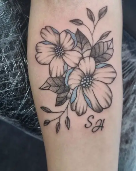 Forget Me Not Flowers with Initials Tattoo Piece