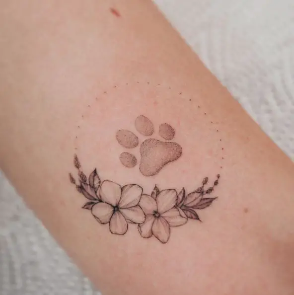 Forget Me Not and Paw Tattoo Piece