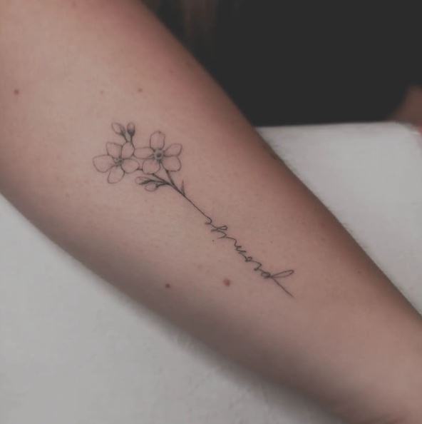 Forget Me Not with Text Stem Tattoo