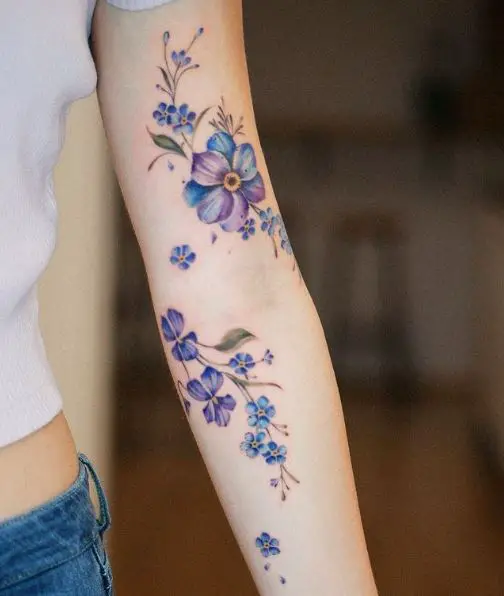 Forget-Me-Nots, Anemone and Violets Sleeve Tattoo