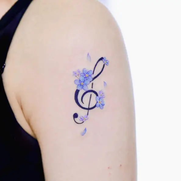 Forget-Me-Nots and Symbol of Music Tattoo