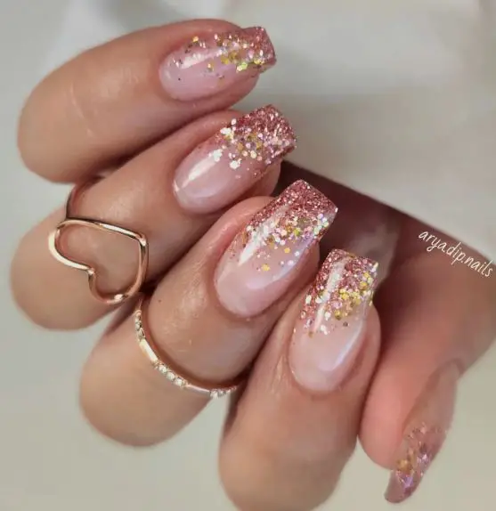 Glittery Rose Gold Nails