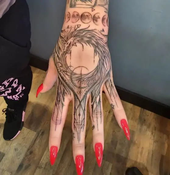 Gothic Dragon Ouroboros Hand Tattoo