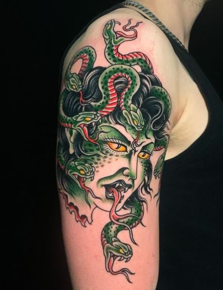 Green Devil Medusa Arm Tattoo