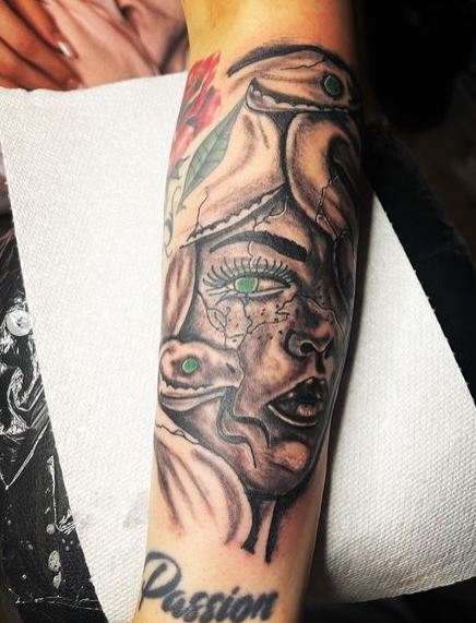 Green Eye Devil Medusa Tattoo Piece