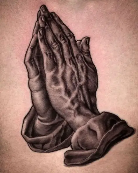 Grey Praying Hands Tattoo Piece