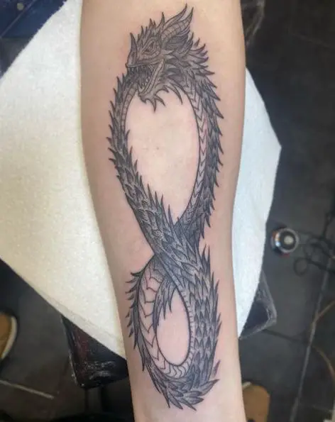 Grey Sketch Dragon Ouroboros Infinity Tattoo