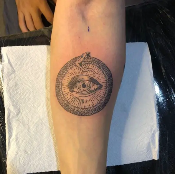 Grey Snake and Eye Ouroboros Tattoo
