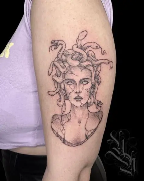 Greyish Medusa Arm Tattoo