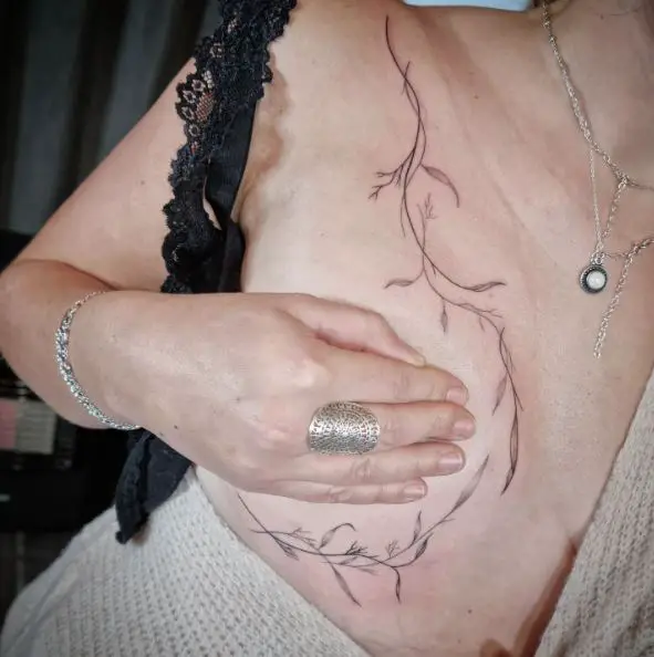 Greyish Vine Breast Tattoo